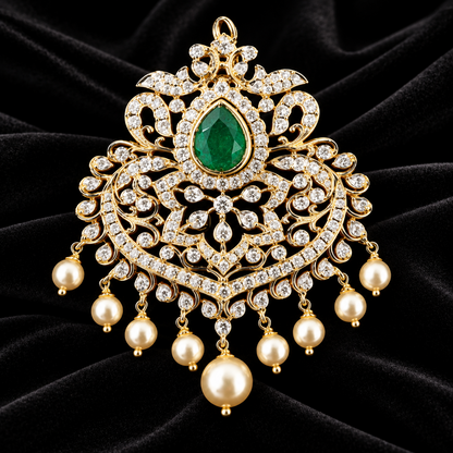 Latest Indian Jewelry,South Indian Jewellery,Pure silver diamond pendent,Swaroski Pendent,Indian Wedding Jewelry -NIHIRA-SHABURIS