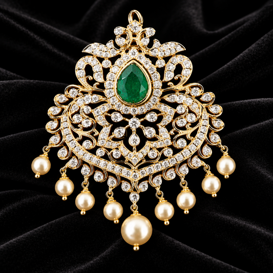 Latest Indian Jewelry,South Indian Jewellery,Pure silver diamond pendent,Swaroski Pendent,Indian Wedding Jewelry -NIHIRA-SHABURIS