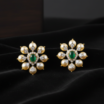 Polki Studs Polki Earrings Cocktail Earrings Diamond Studs Diamond Earrings Simple Studs Pearl Studs 925 Silver Earrings Silver Jewelry - SHABURIS
