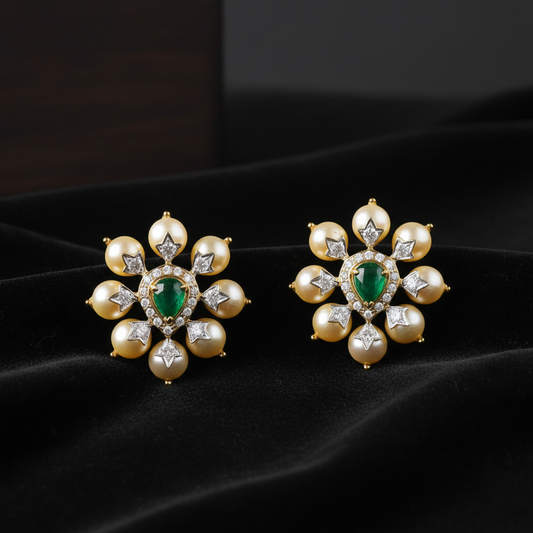 Polki Studs Polki Earrings Cocktail Earrings Diamond Studs Diamond Earrings Simple Studs Pearl Studs 925 Silver Earrings Silver Jewelry - SHABURIS