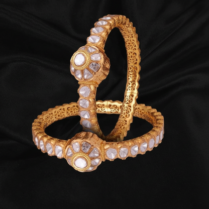 Polki bangle Pure Silver jewelry Indian ,diamond bangles ,Indian gold jewelry designs diamond jewelry look a like  - SHABURIS