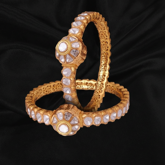 Polki bangle Pure Silver jewelry Indian ,diamond bangles ,Indian gold jewelry designs diamond jewelry look a like  - SHABURIS