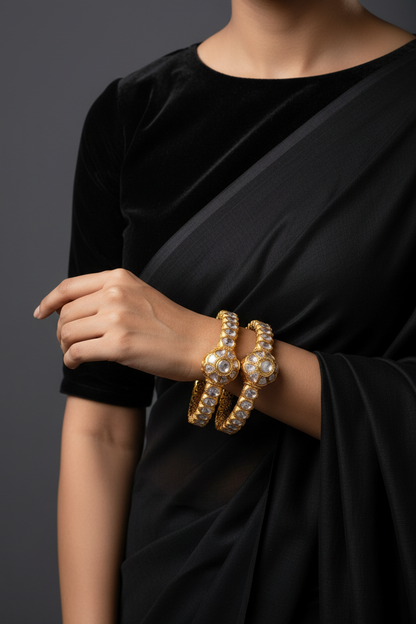 Polki bangle Pure Silver jewelry Indian ,diamond bangles ,Indian gold jewelry designs diamond jewelry look a like  - SHABURIS