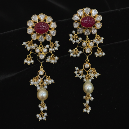 Polki Studs Polki Earrings Cocktail Earrings Diamond Studs Diamond Earrings Simple Studs Pearl Studs 925 Silver Earrings Silver Jewelry - SHABURIS