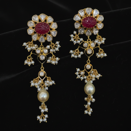 Polki Studs Polki Earrings Cocktail Earrings Diamond Studs Diamond Earrings Simple Studs Pearl Studs 925 Silver Earrings Silver Jewelry - SHABURIS