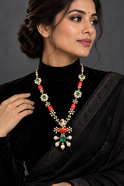 Coral NecklacE Indian Jewelry,South Indian Jewelry,kids jewelry indian,indian silver jewelry,indian bridal-SHABURIS