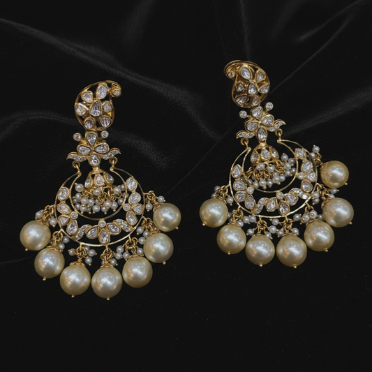 Polki Studs Polki Earrings Cocktail Earrings Diamond Studs Diamond Earrings Simple Studs Pearl Studs 925 Silver Earrings Silver Jewelry - SHABURIS