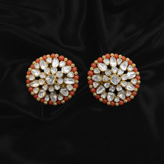 Polki Studs Polki Earrings Cocktail Earrings Diamond Studs Diamond Earrings Simple Studs Pearl Studs 925 Silver Earrings Silver Jewelry - SHABURIS