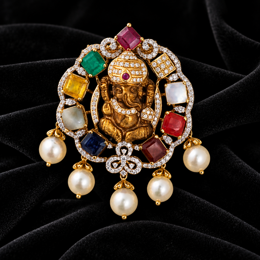 Ganesh Diamond pendant Pure Silver jewelry Indian ,diamond jewelry,Indian gold jewelry ,Indian Bridal,Indian Wedding Jewelry-NIHIRA-SHABURIS