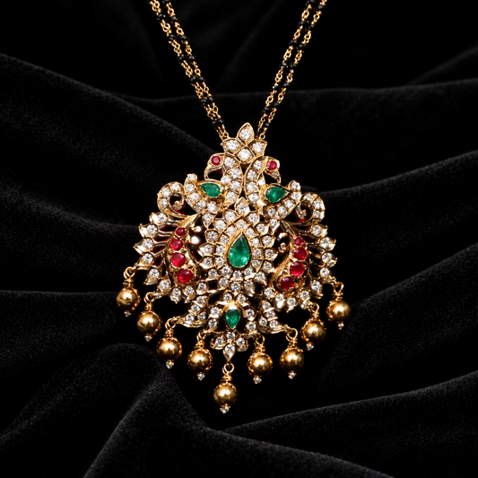Diamond mangalsutra Pure Silver jewelry Indian ,diamond Necklace,Indian Necklace,Indian Bridal,Indian Wedding Jewelry-NIHIRA-SHABURIS