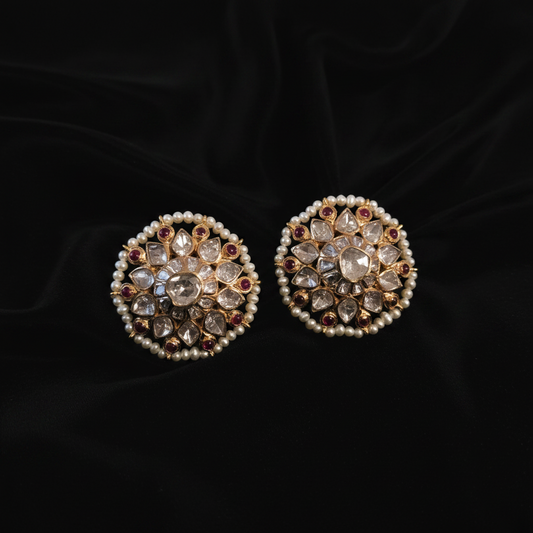 Polki Studs Polki Earrings Cocktail Earrings Diamond Studs Diamond Earrings Simple Studs Pearl Studs 925 Silver Earrings Silver Jewelry - SHABURIS