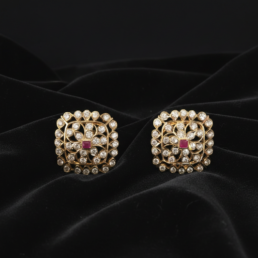 Polki Studs Polki Earrings Cocktail Earrings Diamond Studs Diamond Earrings Simple Studs Pearl Studs 925 Silver Earrings Silver Jewelry - SHABURIS
