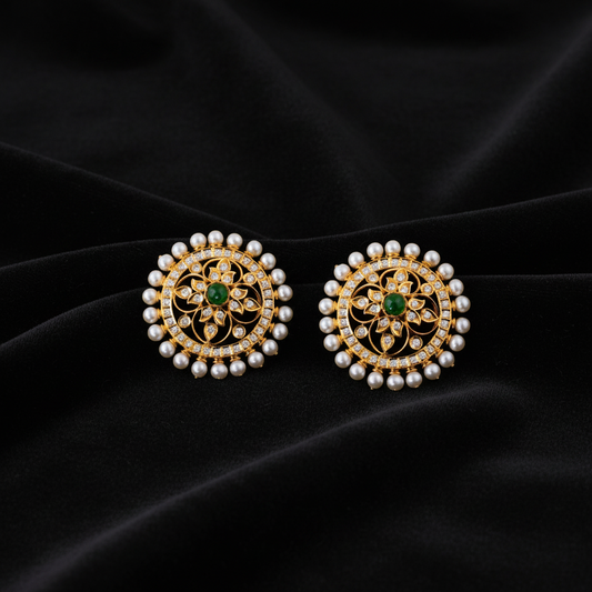 Polki Studs Polki Earrings Cocktail Earrings Diamond Studs Diamond Earrings Simple Studs Pearl Studs 925 Silver Earrings Silver Jewelry - SHABURIS