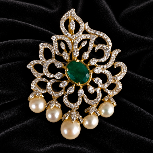 Diamond Pendant indian,South Indian jewelry,Pure silver diamond pendent,swarovski Pendent,Indian Wedding Jewelry -NIHIRA-SHABURIS