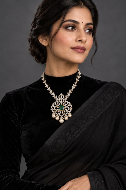 Diamond Pendant indian,South Indian jewelry,Pure silver diamond pendent,swarovski Pendent,Indian Wedding Jewelry -NIHIRA-SHABURIS