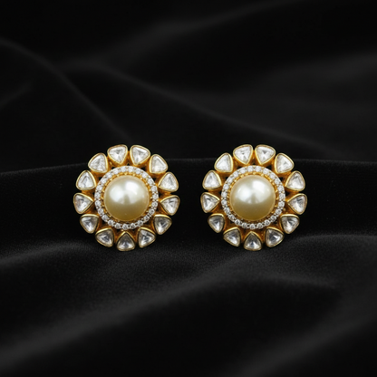 Polki Studs Polki Earrings Cocktail Earrings Diamond Studs Diamond Earrings Simple Studs Pearl Studs 925 Silver Earrings Silver Jewelry - SHABURIS