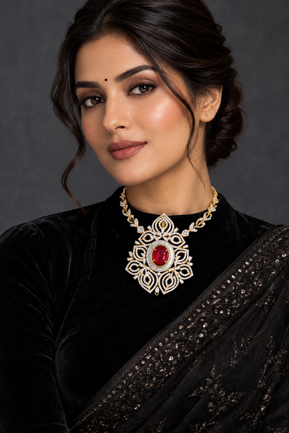 Swarovski pendant,swarovski chain,sabyasachi jewelry inspired Traditional indian Jewelery,Polki haram,Pure silver jewelry-NIHIRA