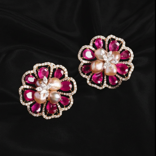 Polki Studs Polki Earrings Cocktail Earrings Diamond Studs Diamond Earrings Simple Studs Pearl Studs 925 Silver Earrings Silver Jewelry - SHABURIS
