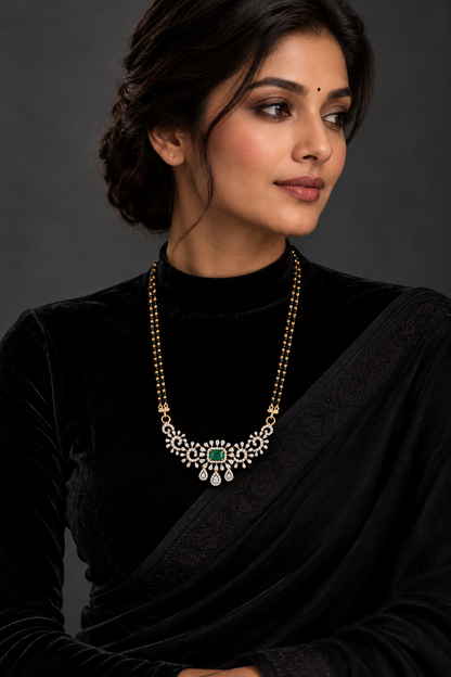 Black diamonds necklace,South Indian Jewelry,Pure silver Mangalsutra pendent,Nallapusalu Pendent,Indian Wedding Jewelry -NIHIRA-SHABURIS