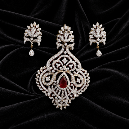 Diamond Pendant indian,South Indian jewelry,Pure silver diamond pendent,swarovski Pendent,Indian Wedding Jewelry -NIHIRA-SHABURIS
