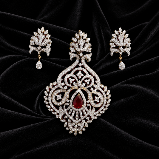 Diamond Pendant indian,South Indian jewelry,Pure silver diamond pendent,swarovski Pendent,Indian Wedding Jewelry -NIHIRA-SHABURIS