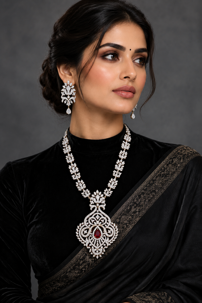 Diamond Pendant indian,South Indian jewelry,Pure silver diamond pendent,swarovski Pendent,Indian Wedding Jewelry -NIHIRA-SHABURIS