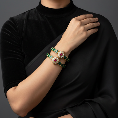 Emerald bangle indian jewelry indian bangle bracelet kada openable banble pure silver jewelry indian-SHABURIS