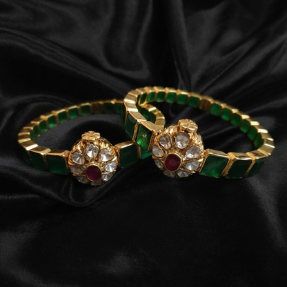 Emerald bangle indian jewelry indian bangle bracelet kada openable banble pure silver jewelry indian-SHABURIS