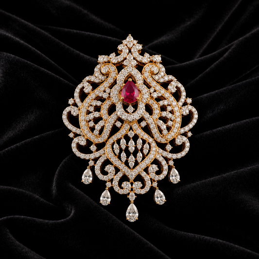 Diamond Pendant indian,South Indian jewelry,Pure silver diamond pendent,swarovski Pendent,Indian Wedding Jewelry -NIHIRA-SHABURIS