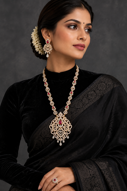 Diamond Pendant indian,South Indian jewelry,Pure silver diamond pendent,swarovski Pendent,Indian Wedding Jewelry -NIHIRA-SHABURIS