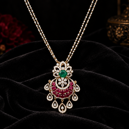 Diamond Mangal sutra,ruby pendant,black bead jewelry indian mangalsutra pure silver jewelry diamond jewelry -SHABURIS