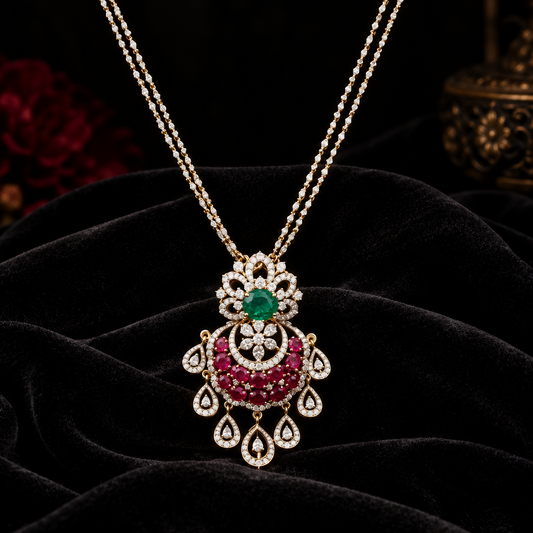 Diamond Mangal sutra,ruby pendant,black bead jewelry indian mangalsutra pure silver jewelry diamond jewelry -SHABURIS