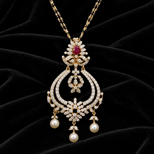 Diamond Mangal sutra,ruby pendant,black bead jewelry indian mangalsutra pure silver jewelry diamond jewelry -SHABURIS