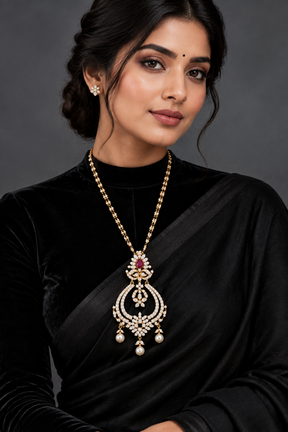Diamond Mangal sutra,ruby pendant,black bead jewelry indian mangalsutra pure silver jewelry diamond jewelry -SHABURIS