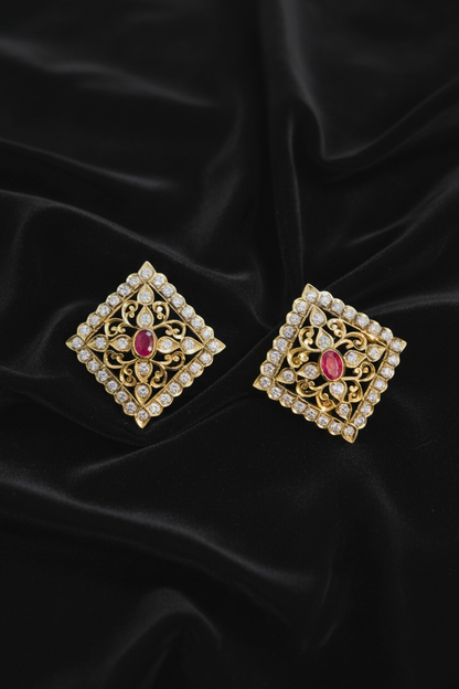 Polki Studs Polki Earrings Cocktail Earrings Diamond Studs Diamond Earrings Simple Studs Pearl Studs 925 Silver Earrings Silver Jewelry - SHABURIS