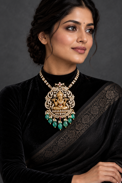 Temple Jewelry,Pure Silver Jewellery Indian ,Lakshmi Pendant,Temple Pendent,Indian Bridal,Indian Wedding Jewelry-NIHIRA-SHABURIS