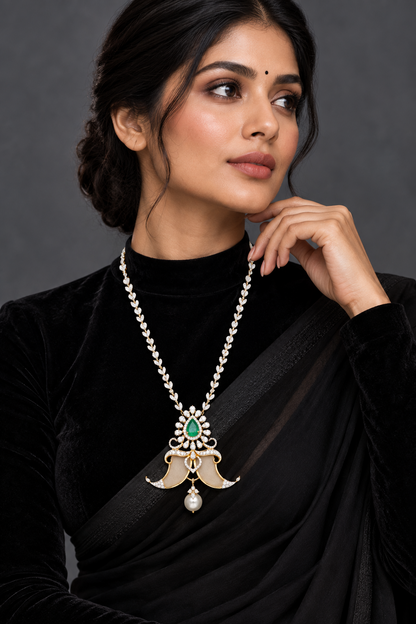 Diamond Pendant,Pure Silver Jewellery Indian ,puli goru pendant,diamond Necklace,Indian Bridal,Indian Wedding Jewelry-NIHIRA-SHABURIS