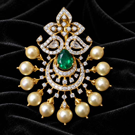Diamond pendant south sea pearl pendant pure silver jewelry indian jewelry diamond maang tikka emerald gems bridal maang tikka -SHABURIS