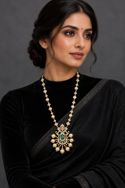 Diamond pendant south sea pearl pendant pure silver jewelry indian jewelry diamond maang tikka emerald gems bridal maang tikka -SHABURIS