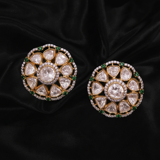 Polki Studs Polki Earrings Cocktail Earrings Diamond Studs Diamond Earrings Simple Studs Pearl Studs 925 Silver Earrings Silver Jewelry - SHABURIS