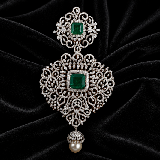 Diamond pendant pure silver jewelry indian diamond jewelry diamond jewelry 925 silver jewelry traditional jewelry-SHABURIS