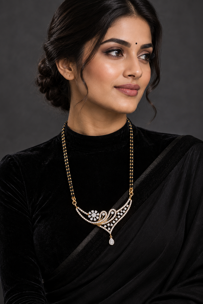 Black diamonds necklace,South Indian Jewelry,Pure silver Mangalsutra pendent,Nallapusalu Pendent,Indian Wedding Jewelry -NIHIRA-SHABURIS