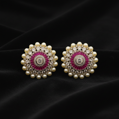 Polki Studs Polki Earrings Cocktail Earrings Diamond Studs Diamond Earrings Simple Studs Pearl Studs 925 Silver Earrings Silver Jewelry - SHABURIS