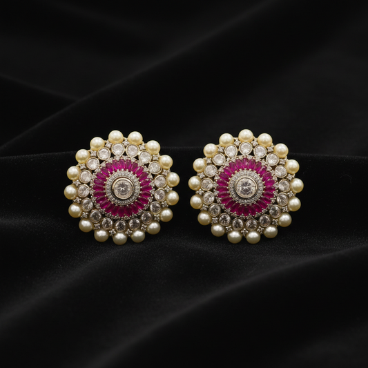 Polki Studs Polki Earrings Cocktail Earrings Diamond Studs Diamond Earrings Simple Studs Pearl Studs 925 Silver Earrings Silver Jewelry - SHABURIS