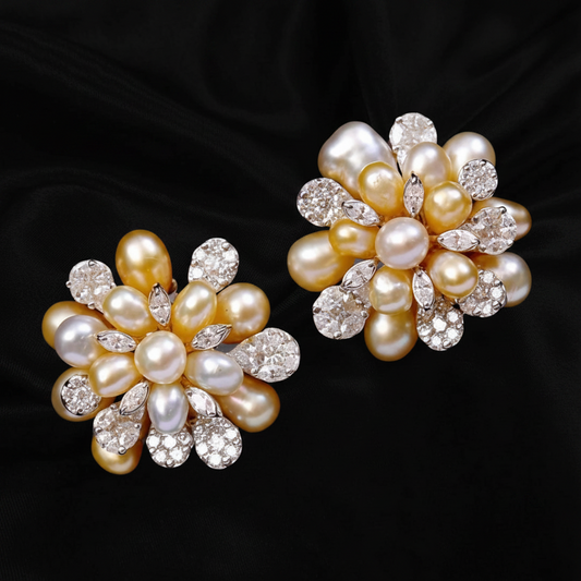Polki Studs Polki Earrings Cocktail Earrings Diamond Studs Diamond Earrings Simple Studs Pearl Studs 925 Silver Earrings Silver Jewelry - SHABURIS