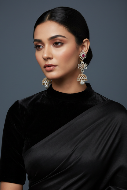 Polki Studs Polki Earrings Cocktail Earrings Diamond Studs Diamond Earrings Simple Studs Pearl Studs 925 Silver Earrings Silver Jewelry - SHABURIS