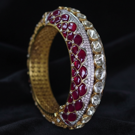 Polki bangle Pure Silver jewelry Indian ,diamond bangles ,Indian gold jewelry designs diamond jewelry look a like  - SHABURIS