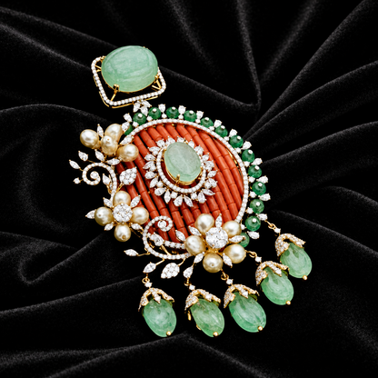 Diamond Jewelry,Pure Silver Jewellery Indian ,coral pendant,Indian jewelry,Indian Bridal,Indian Wedding Jewelry-NIHIRA-SHABURIS