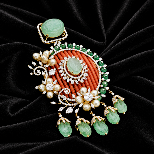 Diamond Jewelry,Pure Silver Jewellery Indian ,coral pendant,Indian jewelry,Indian Bridal,Indian Wedding Jewelry-NIHIRA-SHABURIS