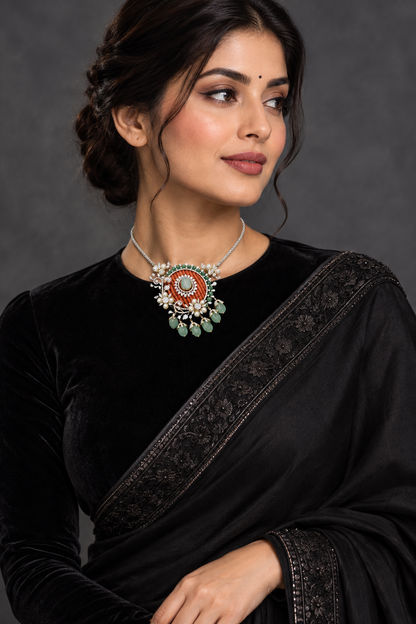 Diamond Jewelry,Pure Silver Jewellery Indian ,coral pendant,Indian jewelry,Indian Bridal,Indian Wedding Jewelry-NIHIRA-SHABURIS